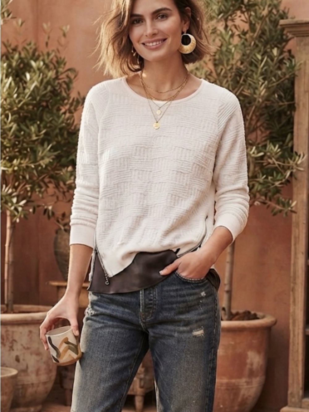 Anthropologie Moth Quilted Side Zip Sweater Small Quiet Luxury Minimalist